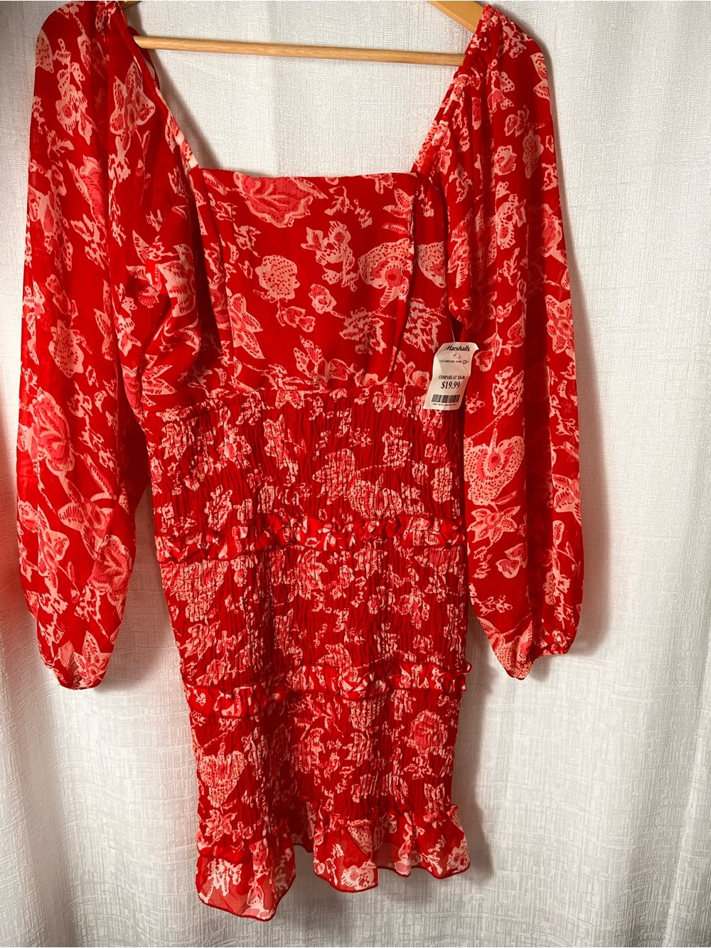 Red Smocked Floral Mini Dress SIZE MEDIUM